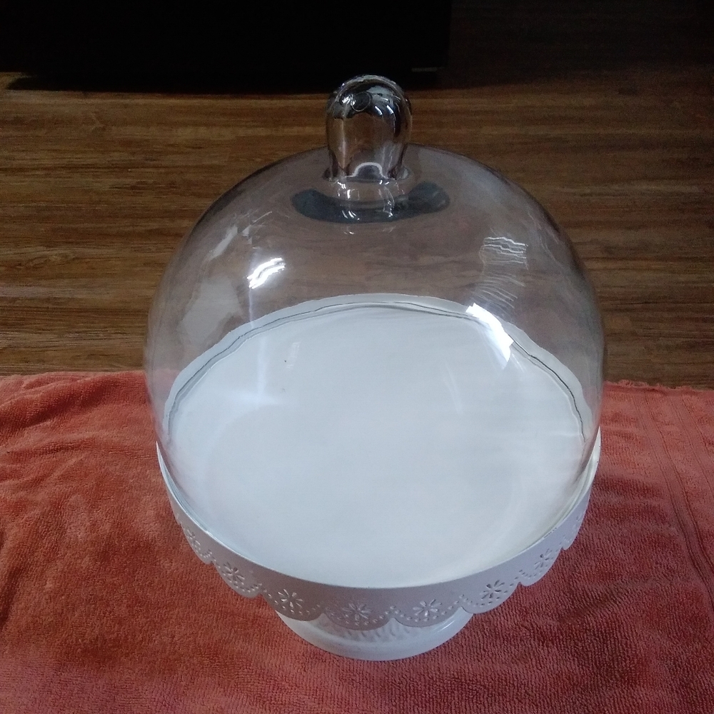 Glass Cake Dome with White Base